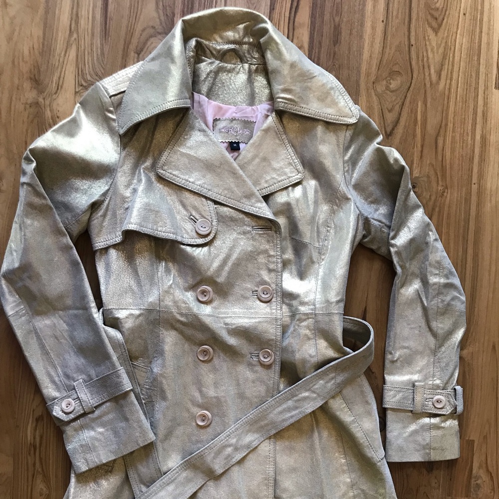 Raw gold distressed leather jacket
